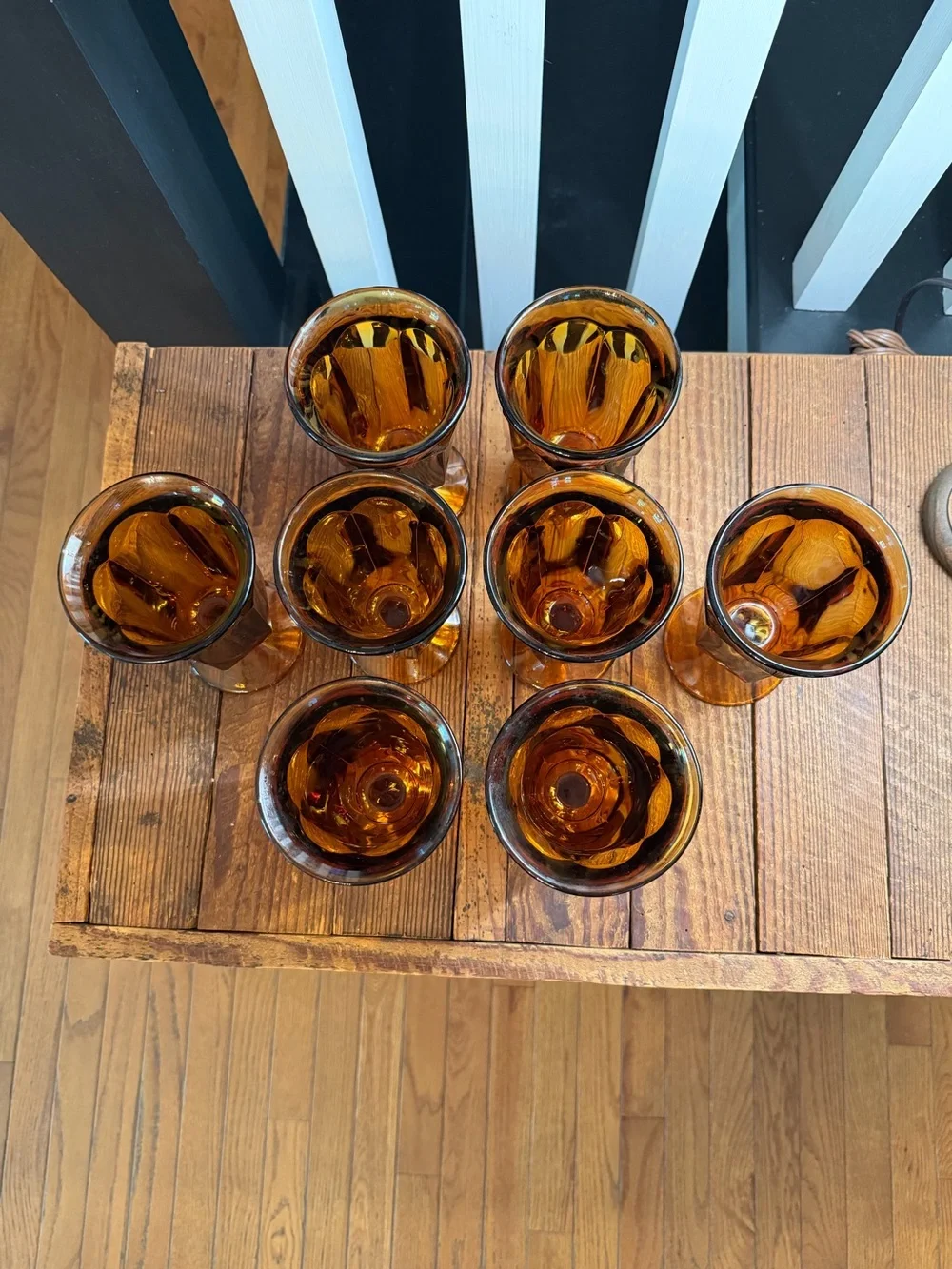 Set of (8) Amazing Vintage BOHO Farmhouse Amber Glass Goblet Set